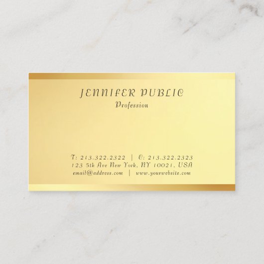 Glamour Gouden Sjabloon Modern Uitstekend Ontwerp Visitekaartje (Achterkant)