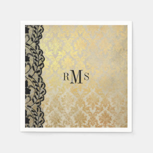 Glamour Gouden Zwart Kant Monogrammen Servetten