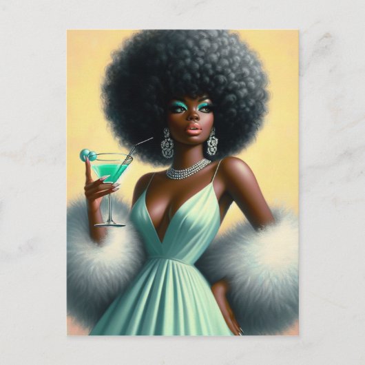  glamour: grillige Afro Pin-Up Mint Groen Briefkaart (Voorkant)