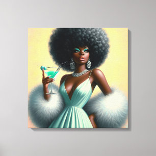  glamour: grillige Afro Pin-Up Mint Groen Canvas Afdruk