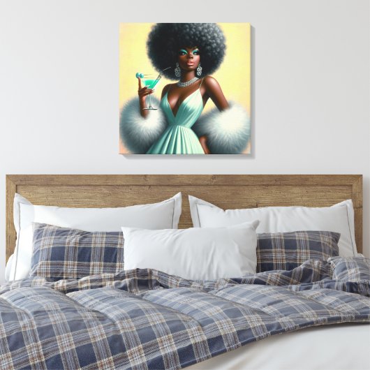  glamour: grillige Afro Pin-Up Mint Groen Canvas Afdruk (Insitu (Slaapkamer))