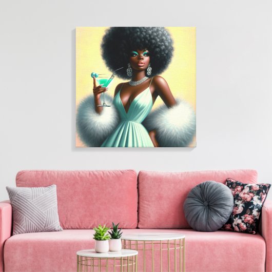  glamour: grillige Afro Pin-Up Mint Groen Canvas Afdruk (Insitu (Woonkamer))