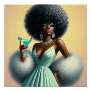  glamour: grillige Afro Pin-Up Mint Groen Perfect Poster