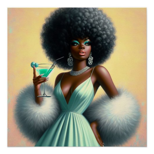 glamour: grillige Afro Pin-Up Mint Groen Perfect Poster (Voorkant)