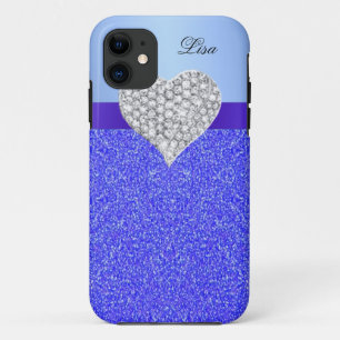 Glamour Heart Blue Glitter op maat Case-Mate iPhone Case