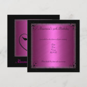 Glamour Hot Pink Black Bloemen Verjaardagsfeestje Kaart (Voorkant / Achterkant)