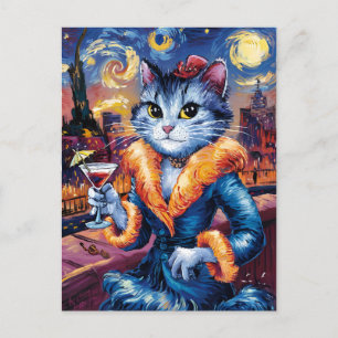 Glamour kat dame kunst briefkaart