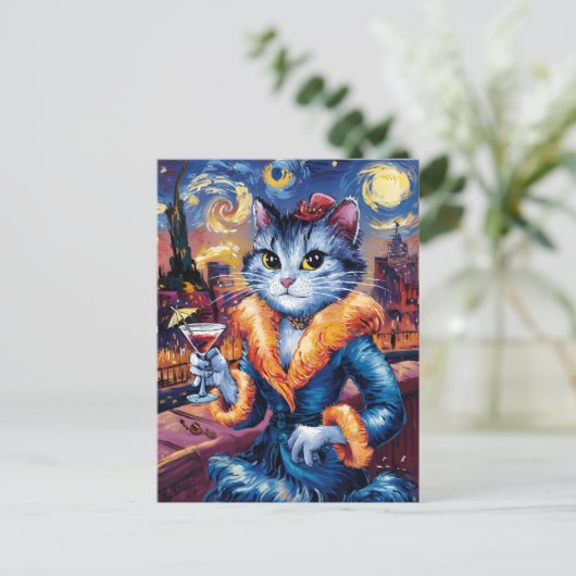 Glamour kat dame kunst briefkaart (Staand voorkant)