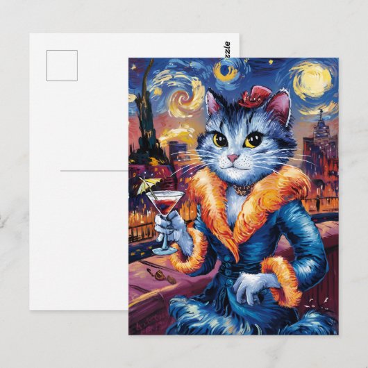 Glamour kat dame kunst briefkaart (Voorkant / Achterkant)