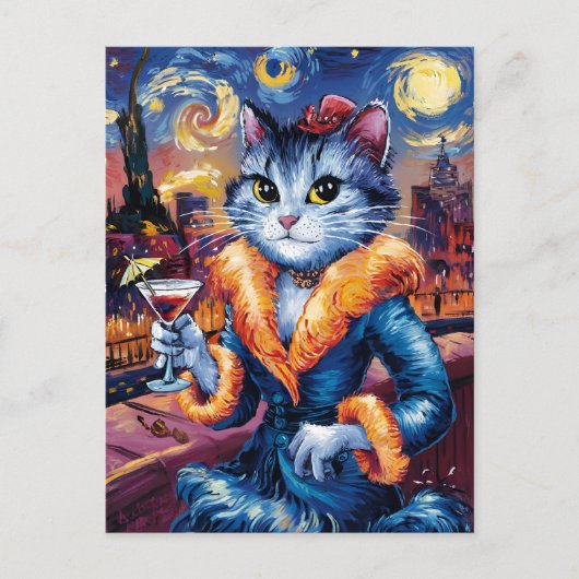 Glamour kat dame kunst briefkaart (Voorkant)