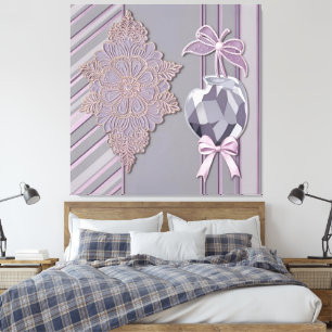 Glamour Lavendel Kant en Kristallen Hart Vanity Canvas Afdruk