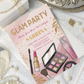 Glamour Make-up Verjaardagsfeestje Blush Pink Folie Uitnodiging
