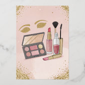 Glamour Make-up Verjaardagsfeestje Blush Pink Folie Uitnodiging (Achterkant)