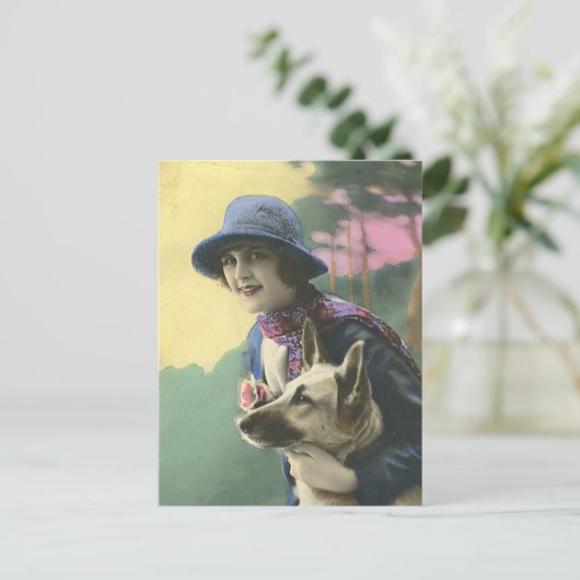  Glamour Meisje en Duitse Shepard Briefkaart (Staand voorkant)
