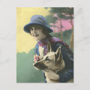  Glamour Meisje en Duitse Shepard Briefkaart