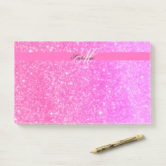 Glamour Meisje Heet Roze Glitter Gepersonaliseerde Post-it® Notes (Op bureau)
