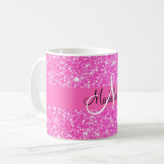 Glamour Meisje Heet Roze Glitter Koffiemok (Voorkant links)