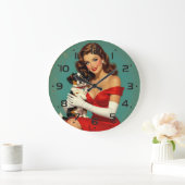 Glamour Meisje met Hond Digitale Kunst Grote Klok (Huis)