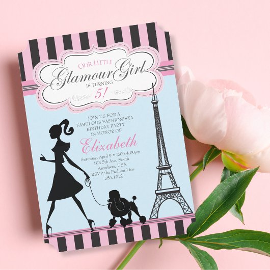 Glamour Meisje Paris Verjaardagsuitnodiging Kaart