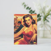  Glamour Meisje Rode Jurk Briefkaart (Staand voorkant)