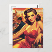  Glamour Meisje Rode Jurk Briefkaart (Voorkant / Achterkant)