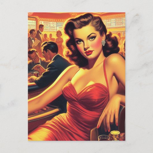  Glamour Meisje Rode Jurk Briefkaart (Voorkant)