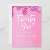 Glamour Meisje Roze Glitter 21e Verjaardagsfeest Kaart (Voorkant)