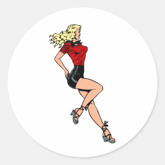 glamour-meisje Volgende deur, blond Blombshell Ronde Sticker (Voorkant)