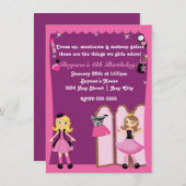 Glamour meisjes verkleden Makeover Party Uitnodigi Kaart (Voorkant / Achterkant)