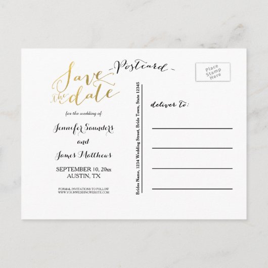 Glamour met goudfolie | Het Briefkaart Datum opsla (Achterkant)