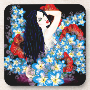 Glamour Model in Poppy flower bed, ART/LeahG Drankjes Onderzetter