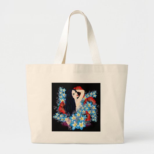 Glamour Model in Poppy flower bed, ART/LeahG Grote Tote Bag (Voorkant)
