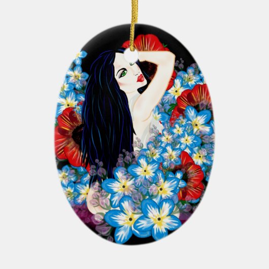 Glamour Model in Poppy flower bed, ART/LeahG Keramisch Ornament (Voorkant)