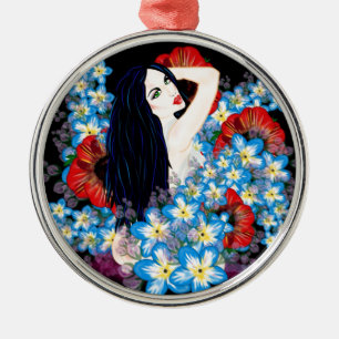 Glamour Model in Poppy flower bed, ART/LeahG Metalen Ornament