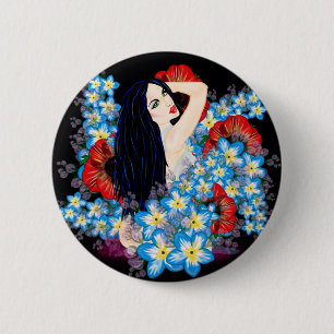Glamour Model in Poppy flower bed, ART/LeahG Ronde Button 5,7 Cm