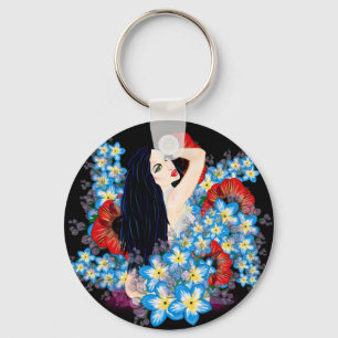 Glamour Model in Poppy flower bed, ART/LeahG Sleutelhanger