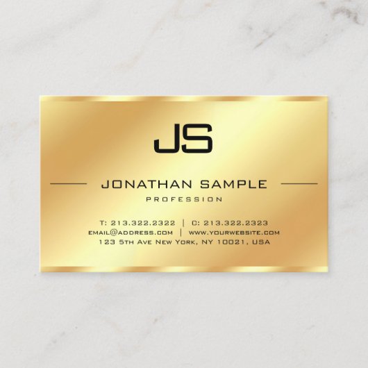 Glamour Modern Monogram QR Code Goud Sjabloon Visitekaartje (Voorkant)