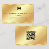 Glamour Modern Monogram QR Code Goud Sjabloon Visitekaartje (Voorkant / Achterkant)