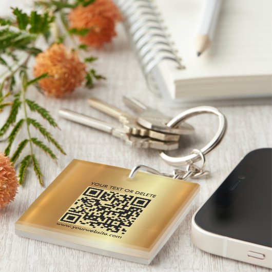 Glamour Modern QR Code Goud Vierkant Dubbelzijdig Sleutelhanger (Voorkant Rechts)