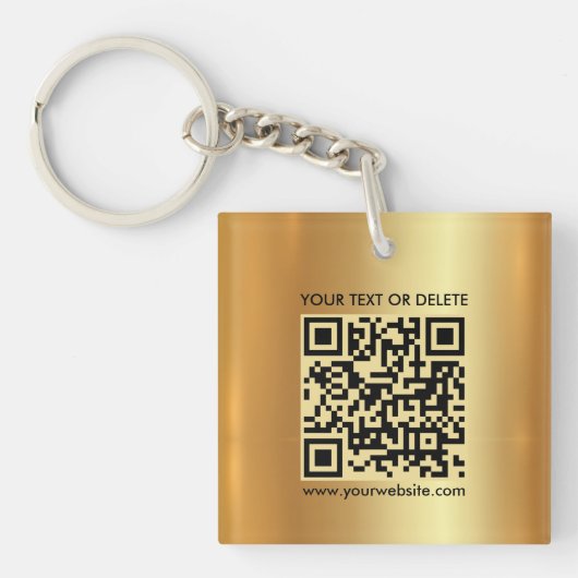 Glamour Modern QR Code Goud Vierkant Dubbelzijdig Sleutelhanger (Voorkant)