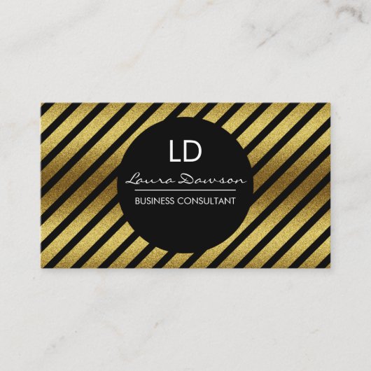 Glamour-monogram gouden bolletjes en strips visitekaartje (Voorkant)