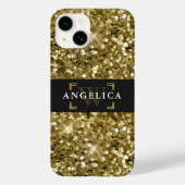 Glamour Monogrammed Sparkle Metallic Gold Case-Mate iPhone Case (Achterkant)
