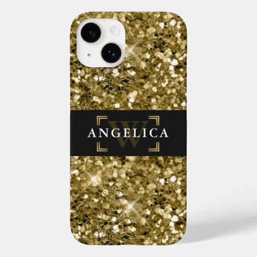 Glamour Monogrammed Sparkle Metallic Gold Case-Mate iPhone Case (Achterkant)