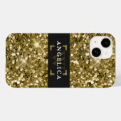 Glamour Monogrammed Sparkle Metallic Gold Case-Mate iPhone Case (Achterkant (horizontaal))