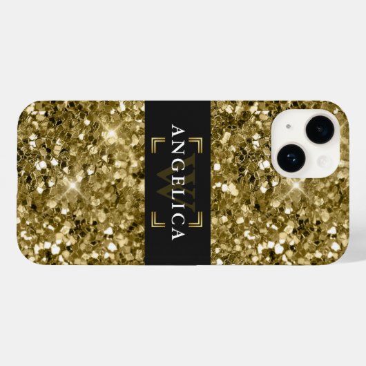 Glamour Monogrammed Sparkle Metallic Gold Case-Mate iPhone Case (Achterkant (horizontaal))