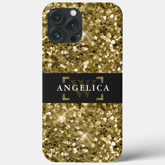 Glamour Monogrammed Sparkle Metallic Gold Case-Mate iPhone Case (Achterkant)