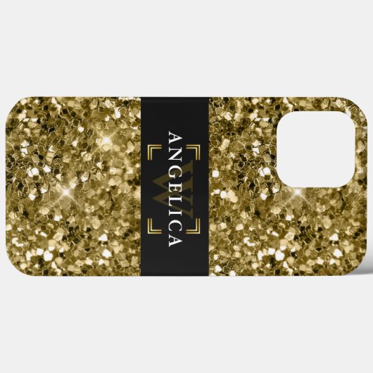 Glamour Monogrammed Sparkle Metallic Gold Case-Mate iPhone Case (Achterkant (horizontaal))
