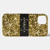 Glamour Monogrammed Sparkle Metallic Gold Case-Mate iPhone Case (Achterkant (horizontaal))