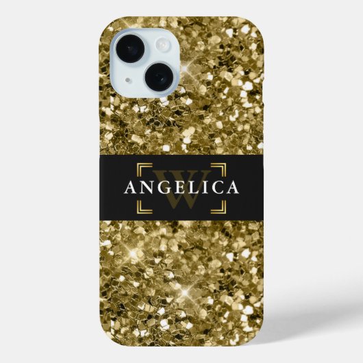 Glamour Monogrammed Sparkle Metallic Gold Case-Mate iPhone Case (Achterkant)