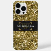 Glamour Monogrammed Sparkle Metallic Gold Case-Mate iPhone Case (Achterkant)